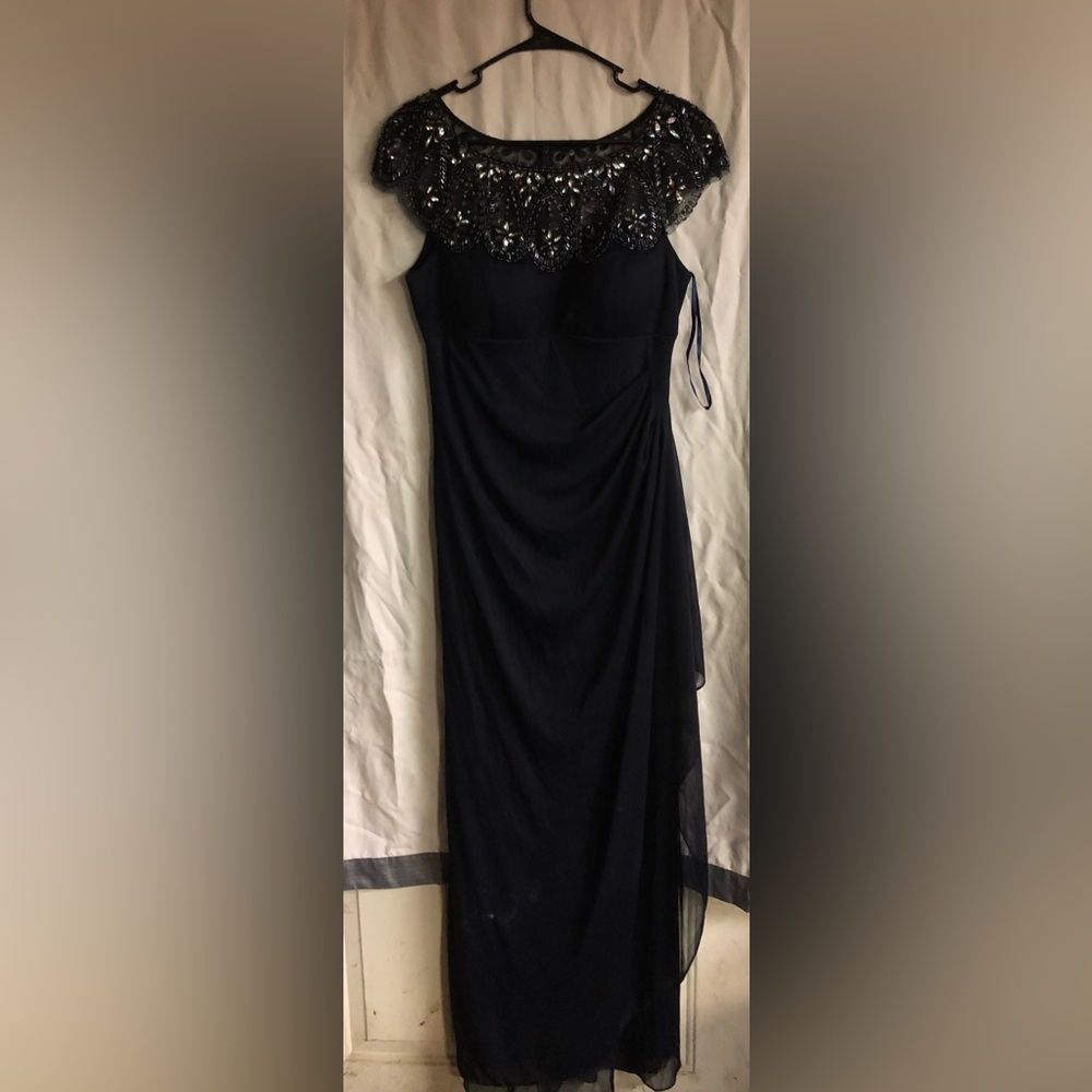 Xscape Black Asymmetrical Ruched Slip Dress